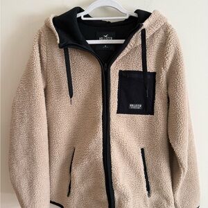 Hollister Tan Sherpa Jacket with Black Details